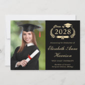 Elegant Script Foto Zwart Goud College Afstuderen Aankondiging (Voorkant)