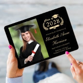 Elegant Script Foto Zwart Goud College Afstuderen Aankondiging