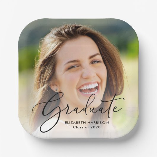 Elegant Script-fotobedekking Graduparty Papieren Bordje (Voorkant)
