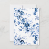 Elegant script Franse Blauwe Bloemen Toile bruilof Save The Date (Achterkant)