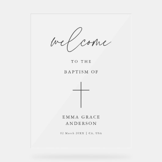 Élégant Script Frosted Baptism Bienvenue (Recto)
