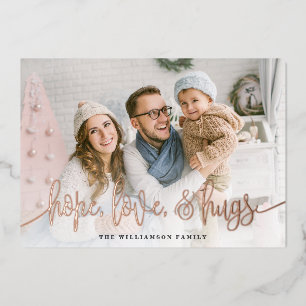 Elegant Script Full Photo Hope Love Hugs Kerstmis Folie Feestdagenkaart