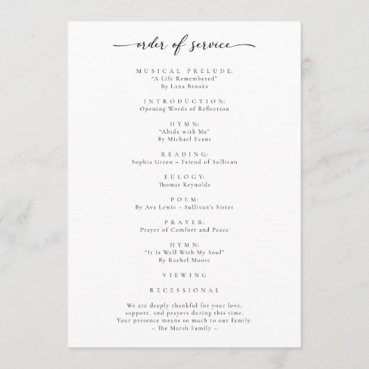 Elegant Script Funeral Ceremony Service With Photo Programma (Achterkant)