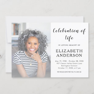 Elegant Script Funeral Photo Celebration of Life Kaart