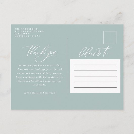 Elegant script geboorte aankondiging foto dank u (Achterkant)