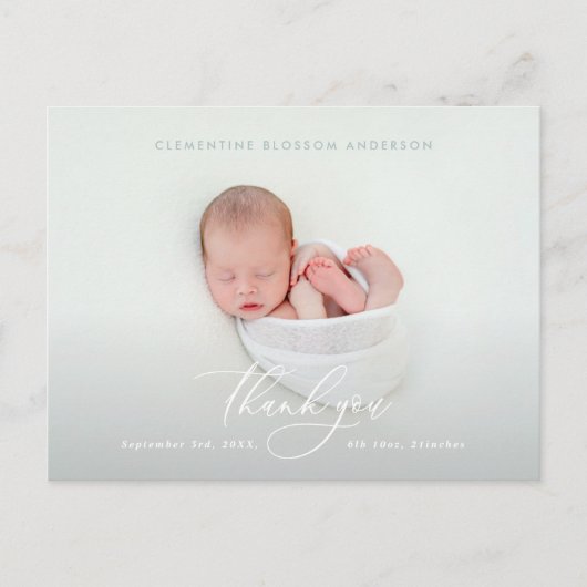 Elegant script geboorte aankondiging foto dank u (Voorkant)