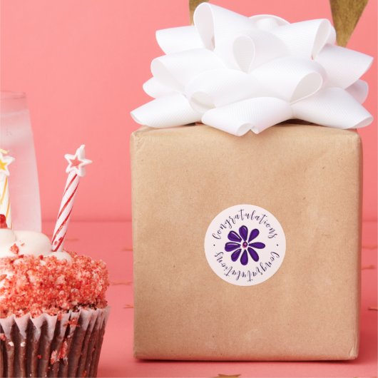 Elegant script - Gefeliciteerd - Flower Ronde Sticker (Feest)