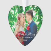 Elegant Script, gehuwd en leuk foto-bruiloft Ornament (voorkant)