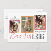 Elegant Script Gelukkig Pasen Familie Drie Foto Feestdagenkaart (Voorkant / Achterkant)