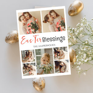Elegant Script Gelukkig Pasen Familie Fotocollage Feestdagenkaart