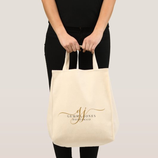 Elegant Script Gepersonaliseerde Monogram Bruidsme Tote Bag (Voorkant (product))