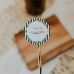 Elegant Script Gestreept Groen Huwelijk Bedankt Ronde Sticker