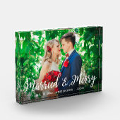 Elegant Script Getrouwd en Blij Foto Bruiloft (Links)