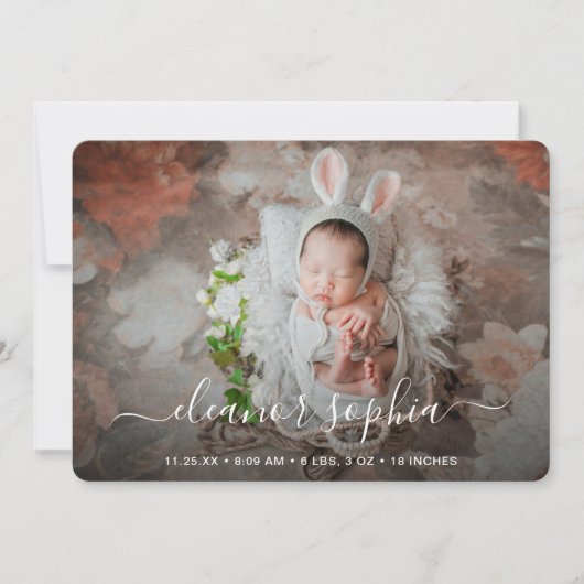 Elegant Script Girl Newborn Photo Birth Aankondiging (Voorkant)