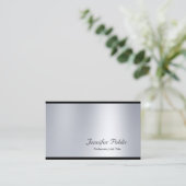 Elegant Script Glamoureus Silver Modern Plain Luxe Visitekaartje (Staand voorkant)