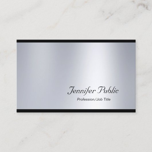 Elegant Script Glamoureus Silver Modern Plain Luxe Visitekaartje (Voorkant)