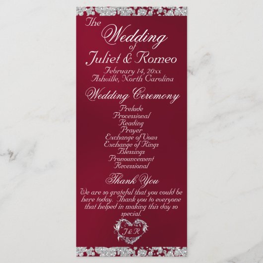 Elegant Script & Glitter - Bourgondische bruiloft Programma (Voorkant)