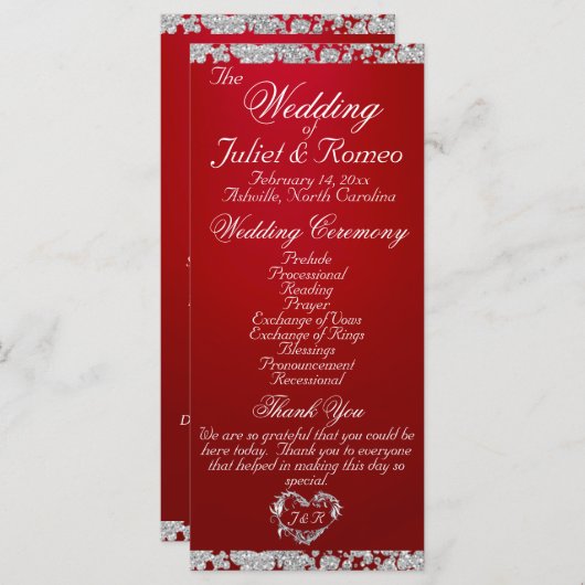 Elegant Script & Glitter - Crimson Wedding Programma (Voorkant / Achterkant)