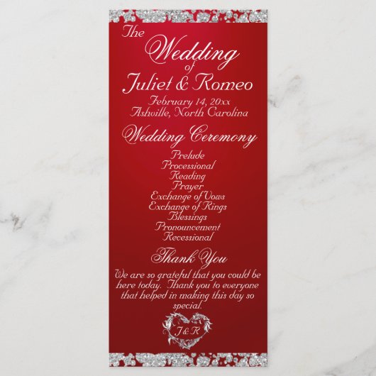Elegant Script & Glitter - Crimson Wedding Programma (Voorkant)