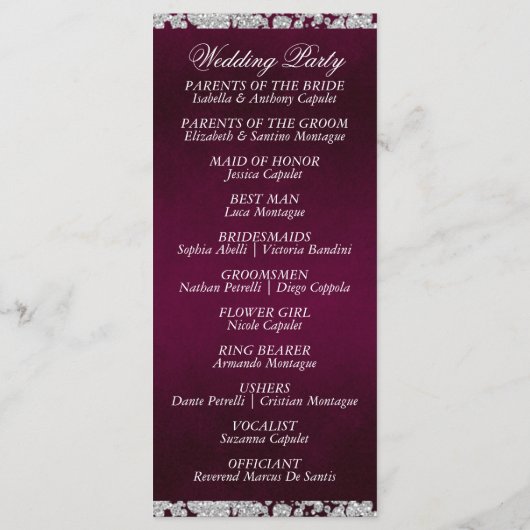 Elegant Script & Glitter - Paarse bruiloft Programma (Achterkant)