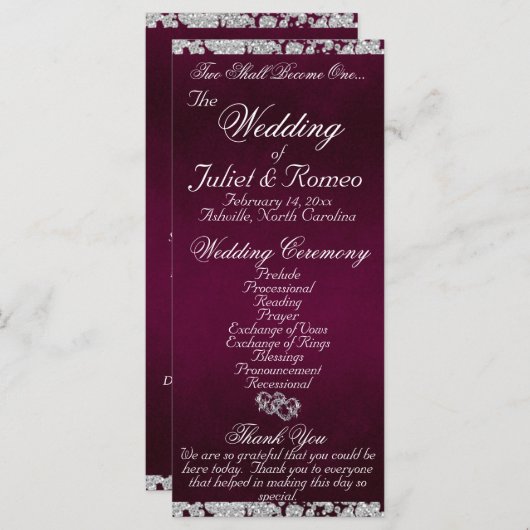 Elegant Script & Glitter - Paarse bruiloft Programma (Voorkant / Achterkant)