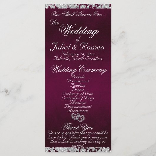 Elegant Script & Glitter - Paarse bruiloft Programma (Voorkant)