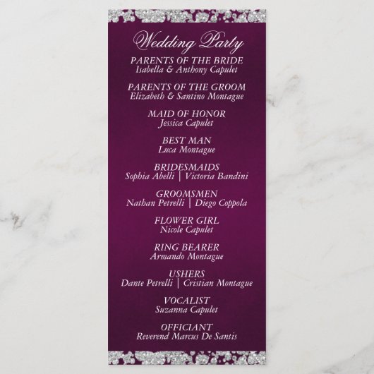 Elegant Script & Glitter - Paarse bruiloft Programma (Achterkant)