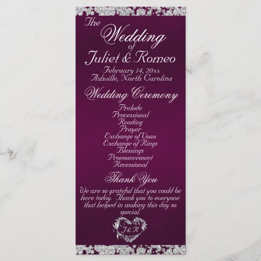 Elegant Script & Glitter - Paarse bruiloft Programma (Voorkant)