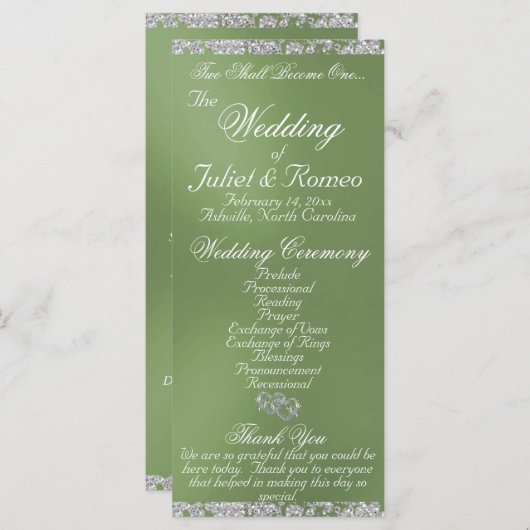 Elegant Script & Glitter - Sage Wedding Programma (Voorkant / Achterkant)