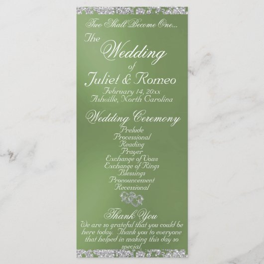 Elegant Script & Glitter - Sage Wedding Programma (Voorkant)