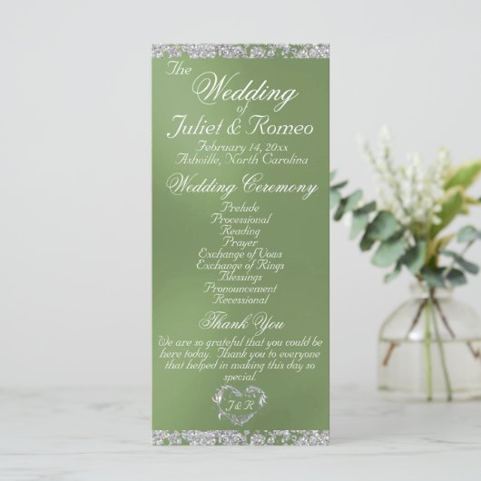 Elegant Script & Glitter - Sage Wedding Programma (Staand voorkant)