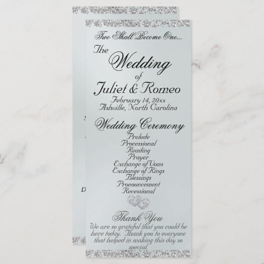 Elegant Script & Glitter - White Pearl Wedding Programma (Voorkant / Achterkant)