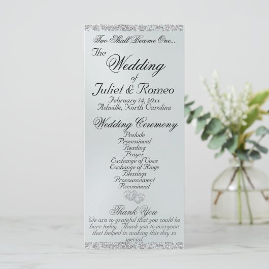 Elegant Script & Glitter - White Pearl Wedding Programma (Staand voorkant)