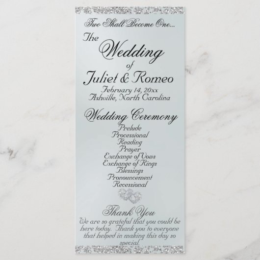 Elegant Script & Glitter - White Pearl Wedding Programma (Voorkant)