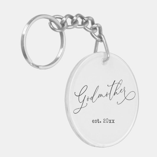 Elegant Script Godmother Established Date Photo Sleutelhanger (Voorkant Links)