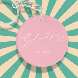 Elegant Script Godmother Established Date Photo Sleutelhanger