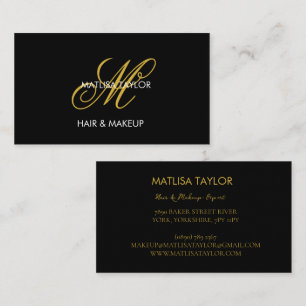 Elegant Script Gold Black Monogram Initiaal Visitekaartje