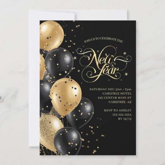 Elegant script Gold Black New Years Eve Kaart (Voorkant)