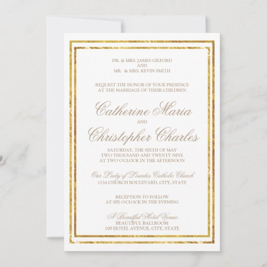 Elegant Script Gold Border Wedding Uitnodigen Kaart (Voorkant)