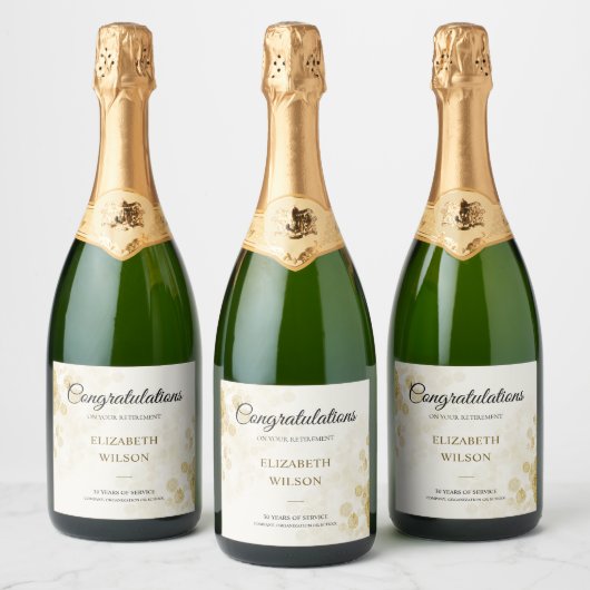Elegant Script Gold Confetti Retirement Party Sparkling Wijnetiket (Flessen)