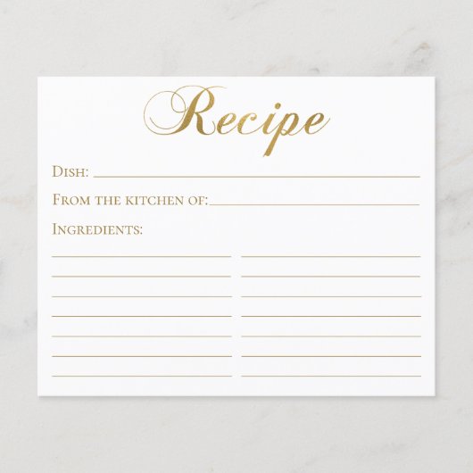 Élégant Script Gold Fête des mariées Recette Carte (Devant)