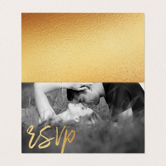 Elégant script Gold Foil Double photo carte RSVP (Extérieur déplié)