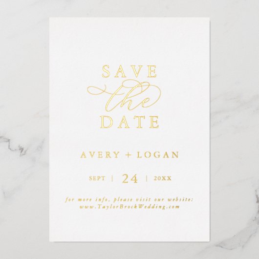 Elegant Script Gold Foil Sla de datum op Folie Uitnodiging (Voorkant)