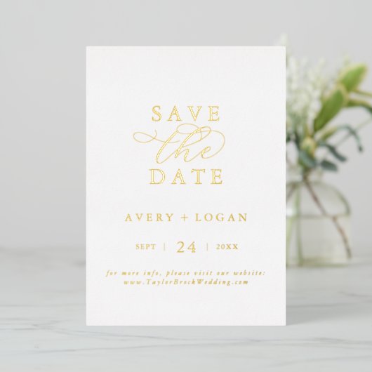 Elegant Script Gold Foil Sla de datum op Folie Uitnodiging (Staand Voorkant)