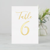 Elegant Script Gold Foil Table Numbers Folie Uitnodiging (Staand Voorkant)