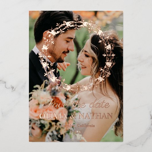 Elegant script gold folie save the date card folie uitnodiging (Voorkant)