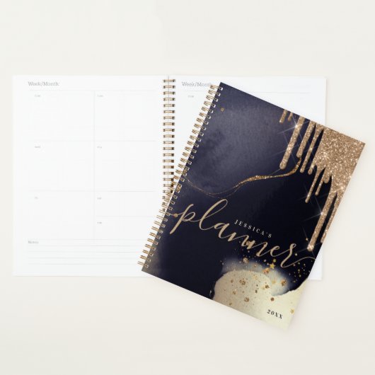 Elegant Script Gold Glitter maakt een Waterverf va Planner (Display)