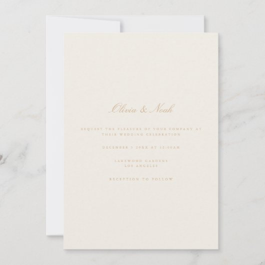 Elegant Script Gold Ivory Wedding Invitation Kaart (Voorkant)