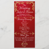Elegant Script & Gold Leaves - Crimson Wedding Programma (Voorkant)