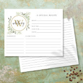 Elegant Script Gold Monogram Greenery Recipcard